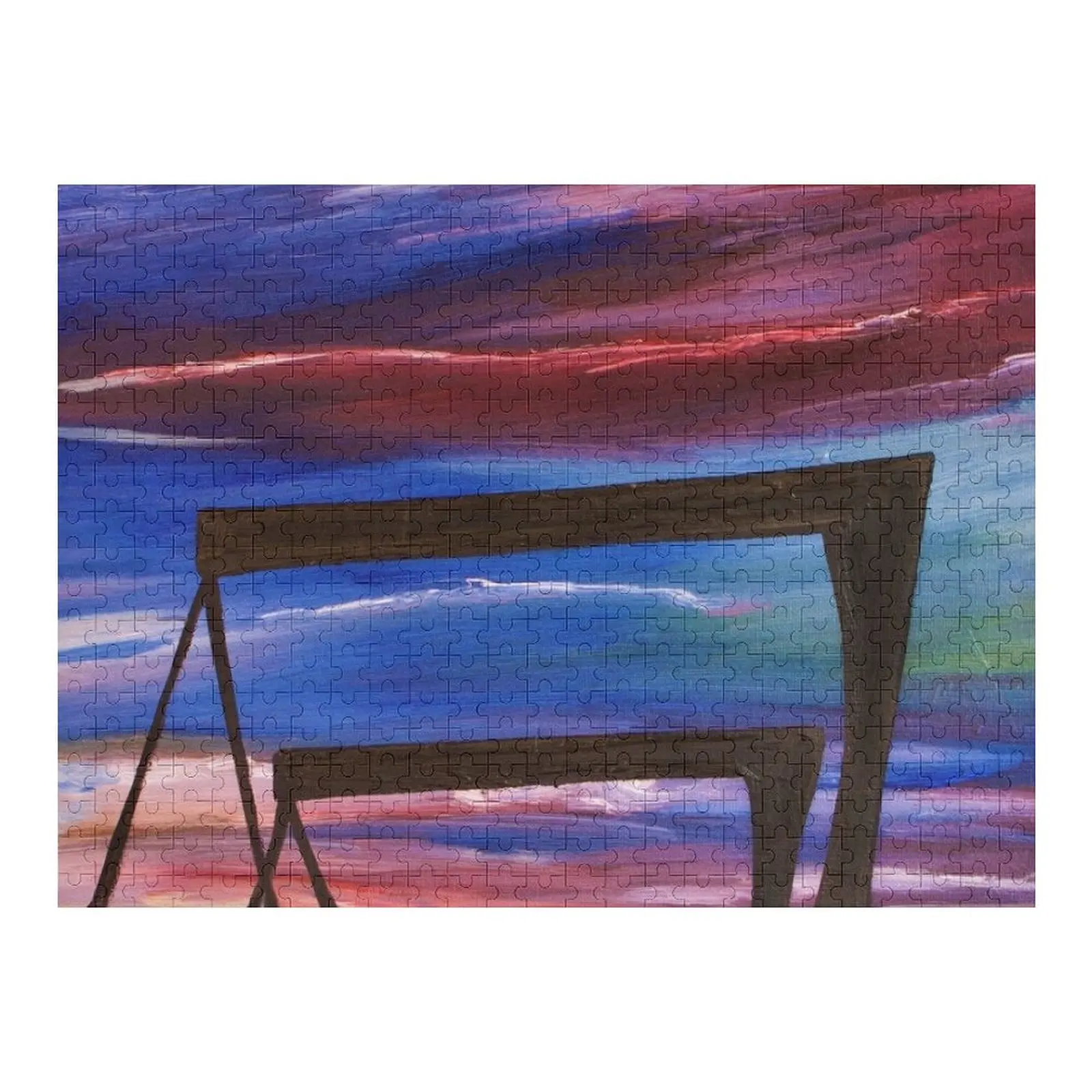 

Harland and Wolff Cranes silhouette' - Belfast Ship Yard Sunset Painting Jigsaw Puzzle Wooden Jigsaws For Adults Puzzle