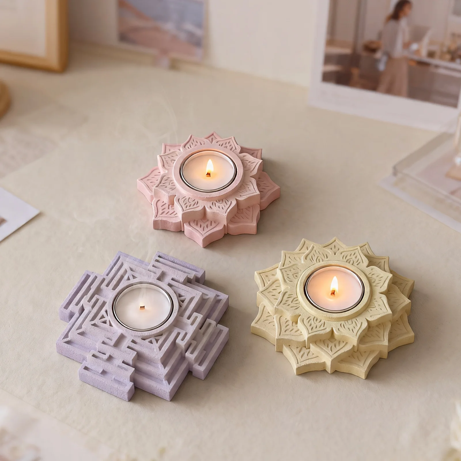 Polygon Candle Holder Silicone Mold DIY Concrete Plaster Candle Jar Mould Lotus Irregular-Shaped Candlestick Molds Ornament
