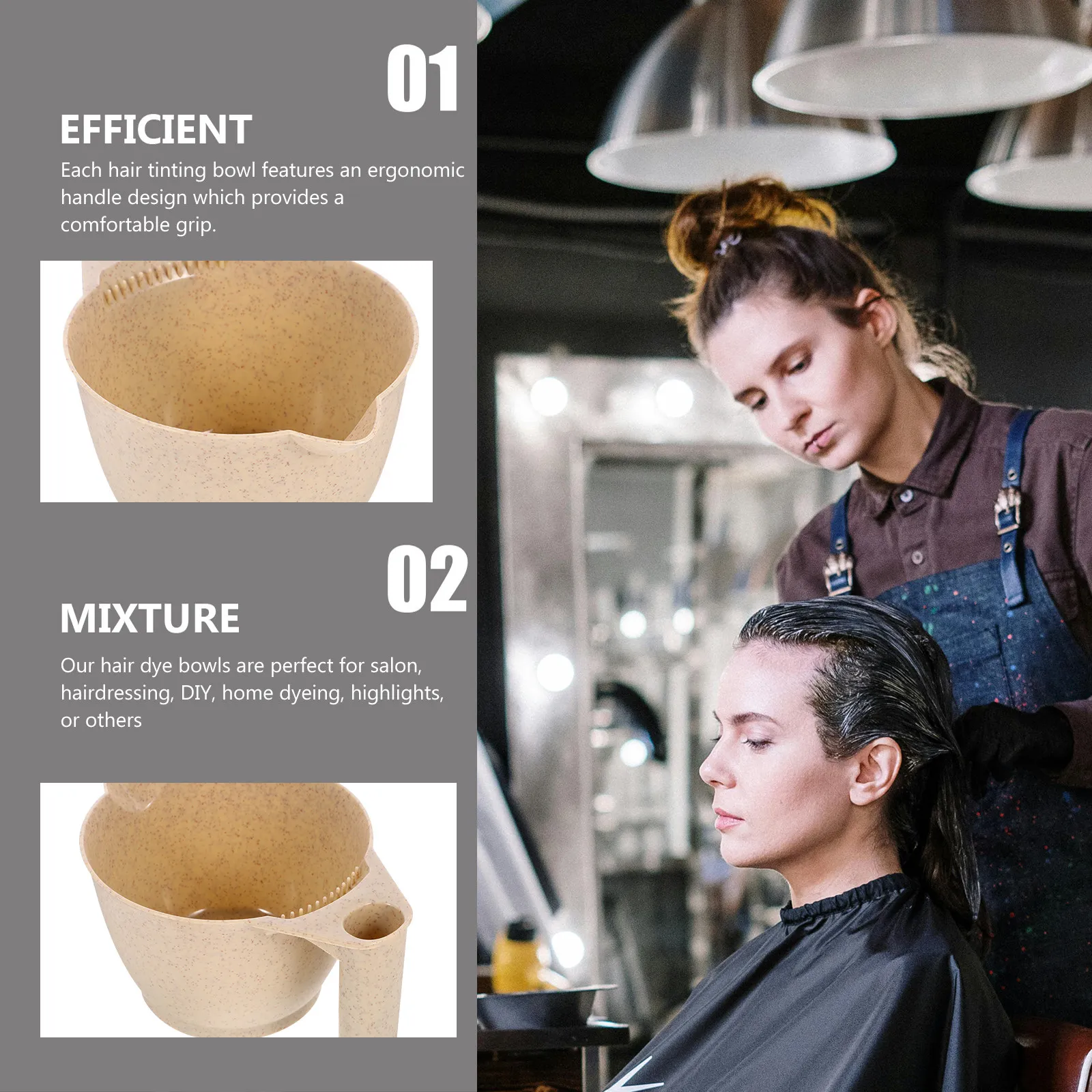 2Pcs Hair Color Mixing Bowl Sturdy Wear Resistant Tint Bowl Ergonomic Grip for Hair Salon DIY Highlights Blonde Brilliance