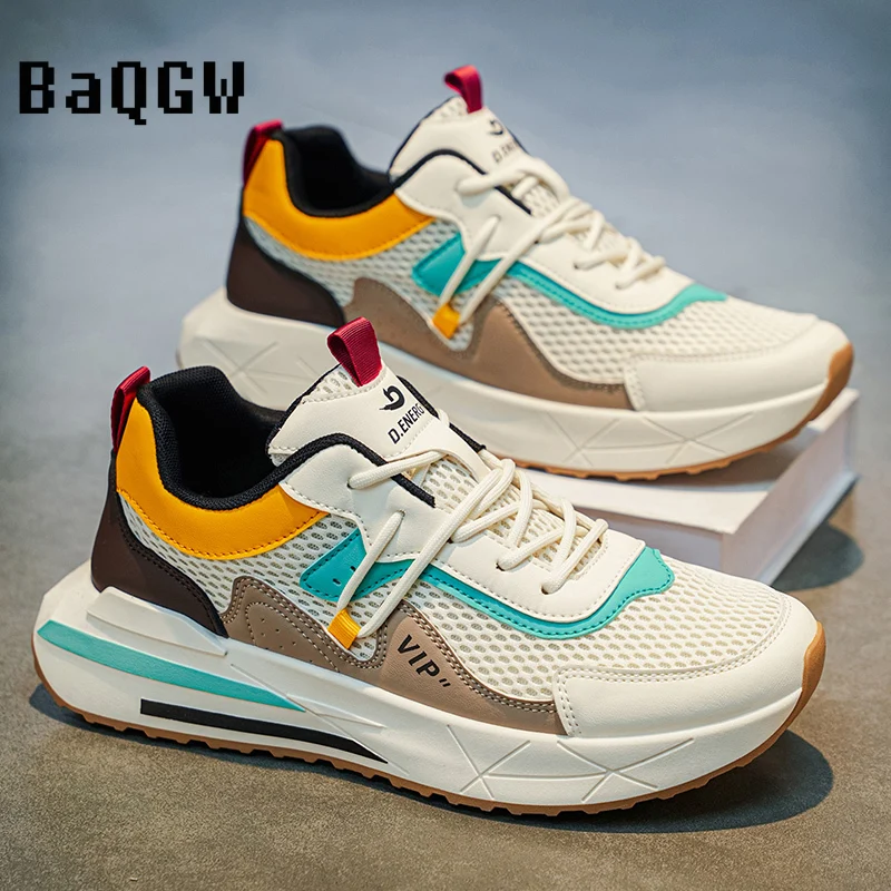 

Дышащие кроссовки унисекс 2026 с толстой подошвой, цветными вставками и сетчатым верхом, нескользящие, для повседневной носки и уличного стиля