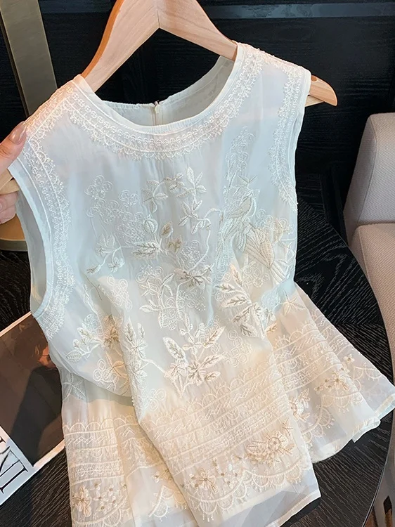 

Новый китайский жилет из органзы с тяжелой вышивкой, женский летний новый жилет Sle National Spirit, высококачественный тонкий топ