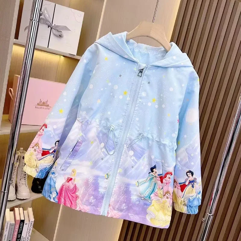 New Spring and Autumn Elsa Jacket Spring and Autumn Cartoon Hooded Mid-length Coat European and American Children\'s Windbreaker