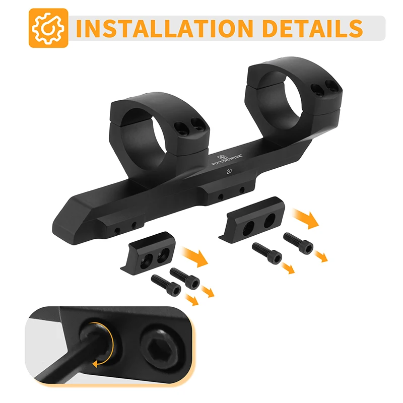 FOCUHUNTER Angle Compensation Scope Mounting Ring 30mm Tube Diameter One-piece Offset Cantilever Tactical Flashlight Mount Scope