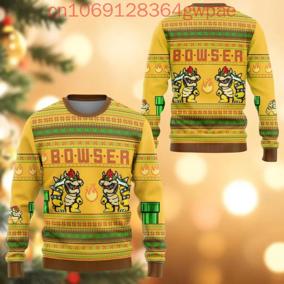 Disney Super Mario Bowser Ugly Christmas Sweater Women Men Pullover Tops Mario Bros Cartoon Anime Couple Hoodie Sweatshirt