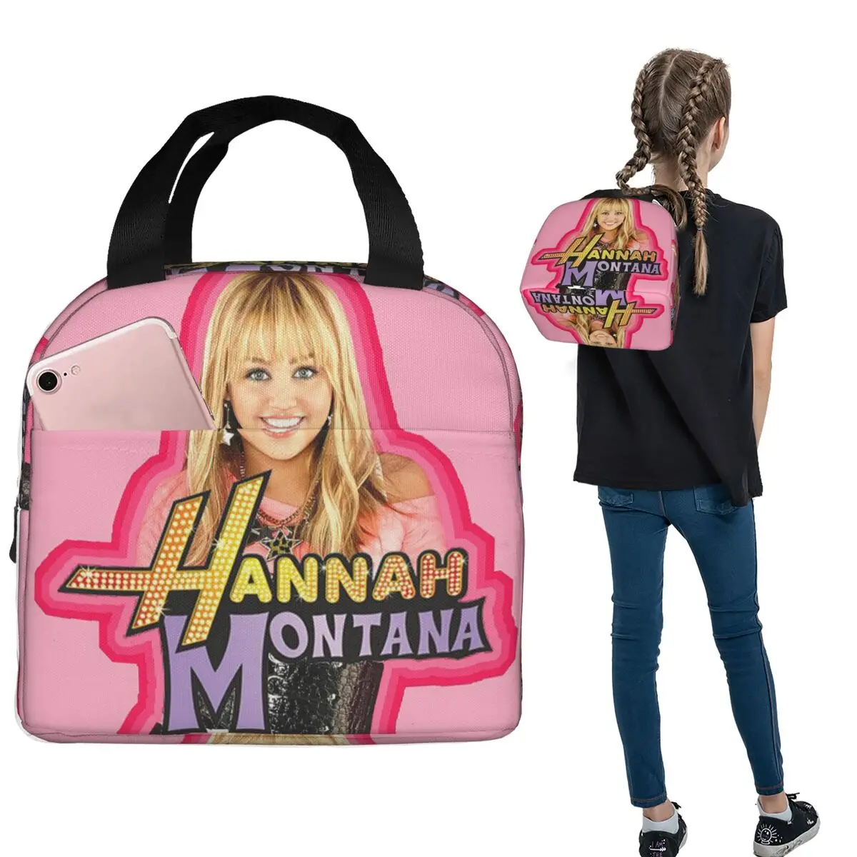 Hannah Montana Collage Insulated Lunch Bag for Women Children Portable Food Boxes Thermal Lunch Box Tote