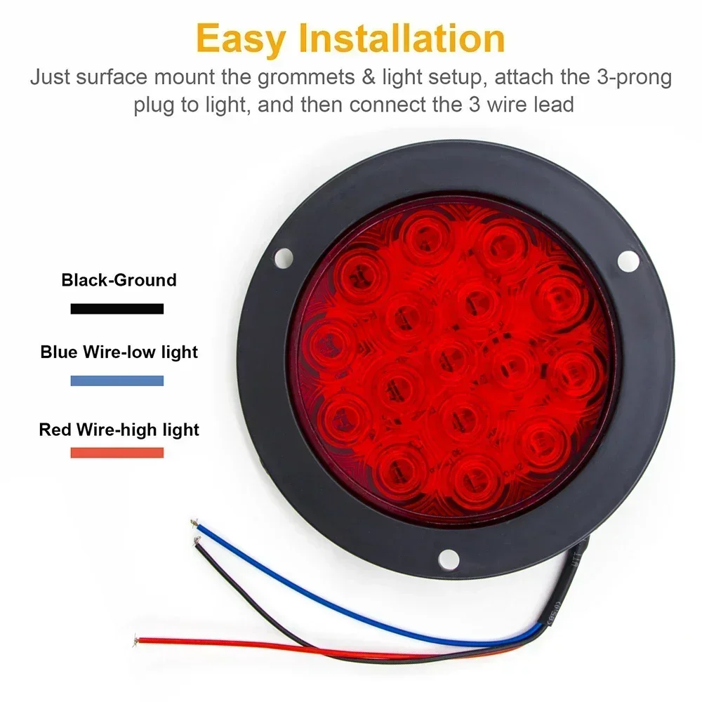 2pcs 12V 24V Car Round LED Rear Tail Light Brake Stop Side Marker Warning Indicator Running Reverse Lamp Truck Trailer Reflector