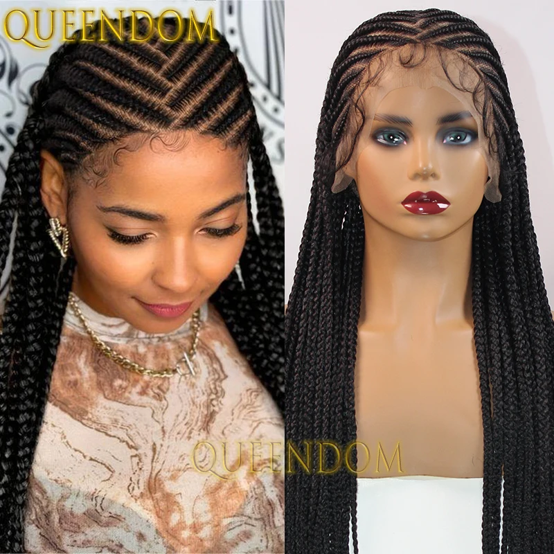 36 Inch Synthetic 13X8 Braid Wig Faux Locs Full Lace Middle Parted Tribal Braided Wig Knotless Cornrow Plaits Crochet Braids Wig