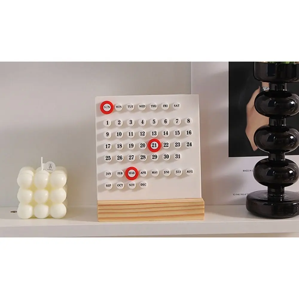 Wooden Base Acrylic DIY Calendar Ten Thousand Year Handmade Acrylic Date Planner Hand-Operated 3 Rings Wooden Desk Calendar