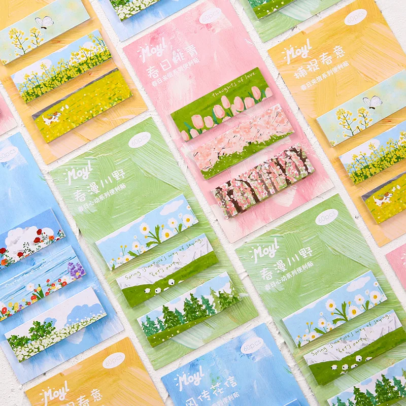 Spring Oil Painting Sticky Notes Kawaii Self-Adhesive Memo Pad for Journal Planner School