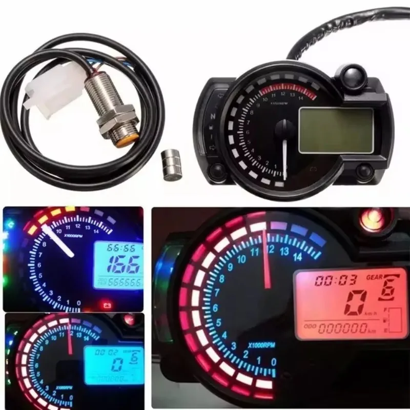 

Factory Hot Selling Digital Night Lcd Motorcycle Dashboard 12V Speedometer 15000RPM Odometer Max 299/h Meter Motorcycle Meter