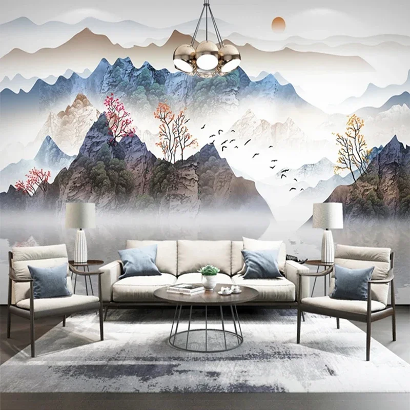 

Chinese Style Ink Painting Nature Landscape Mountains Wallpaper for Bedroom Living Room TV Background Home Decor Custom Any Size