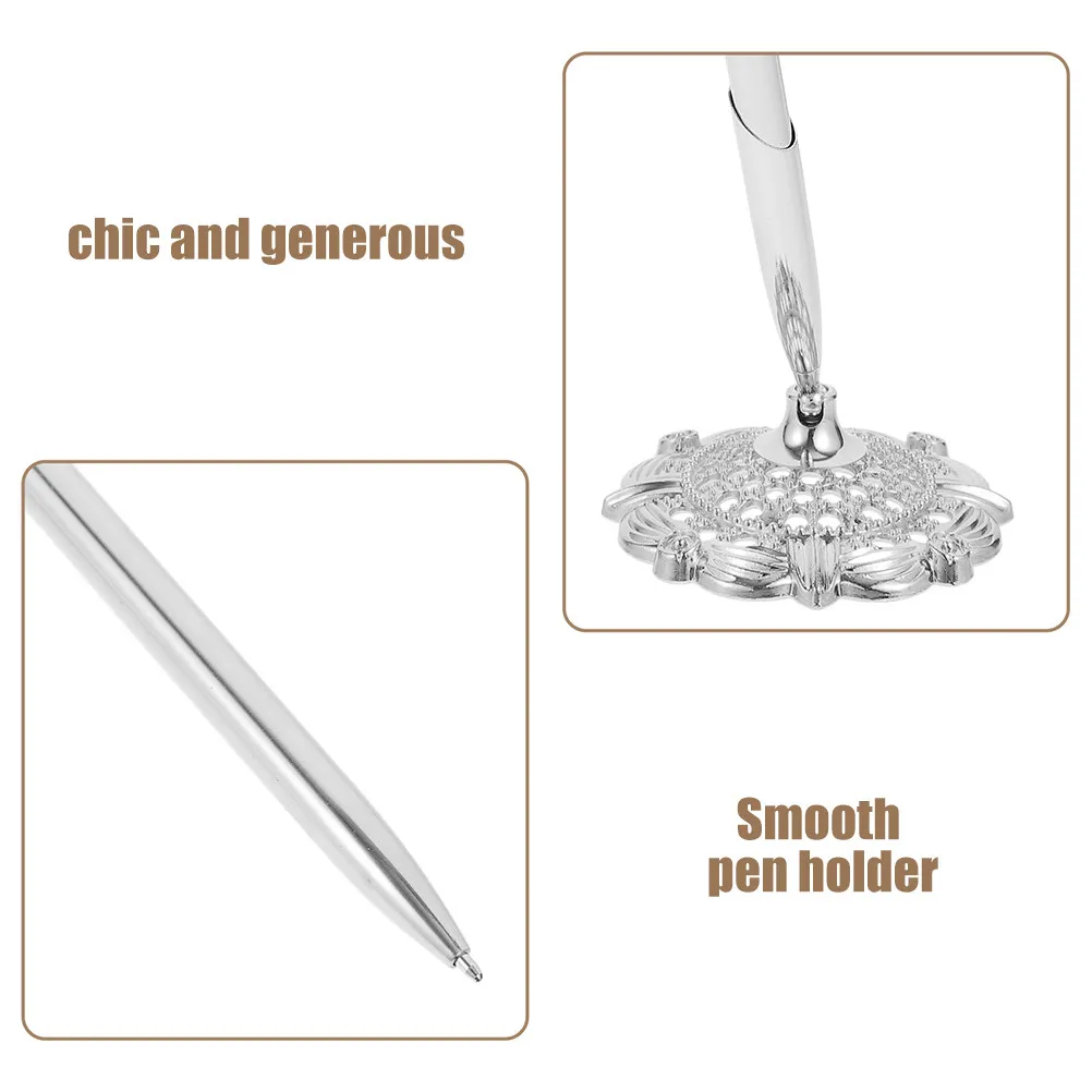 Stainless Steel Desktop Standing Signature Pen Ergonomic Office Writing Pen for Hotels Banks Business Negotiations Guest Book
