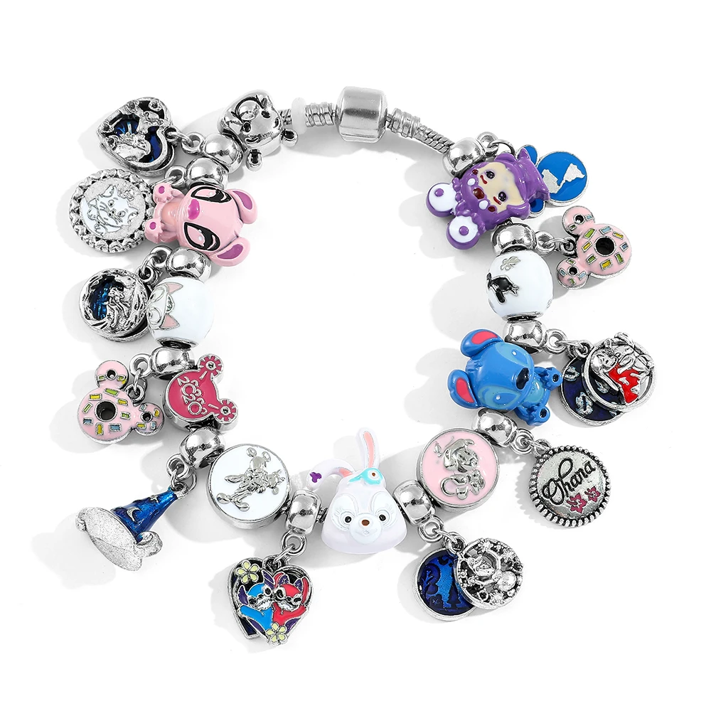 New Disney Series Fashionable Cute Stitch Mickey Rabbit Love Pendant DIY Beaded Versatile Bracelet