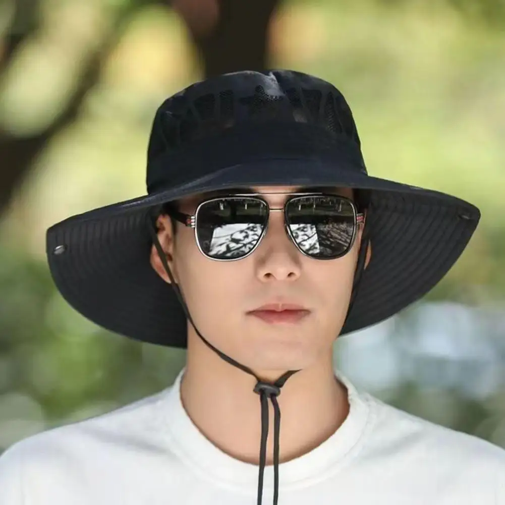 Mesh Sun Hats for Men, UV Protection Fishing Hat, Wide Brim Bucket Hat, Breathable Foldable Summer Hats for Outdoor Hiking Beach