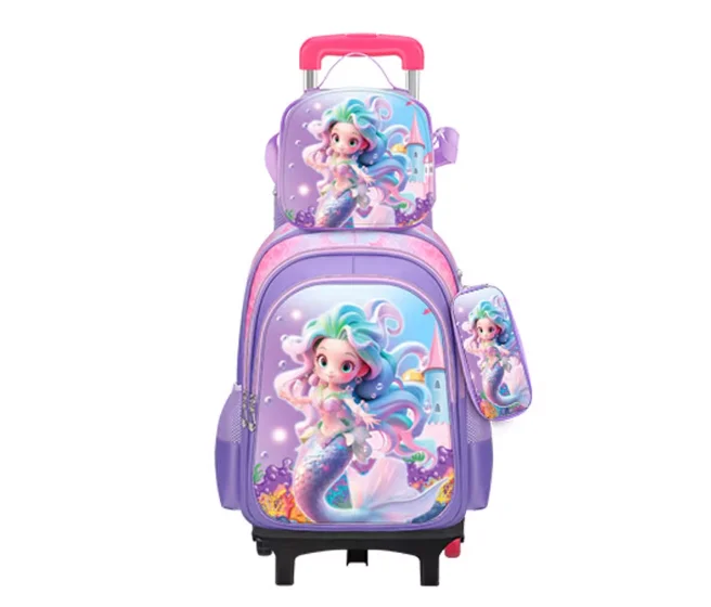 School Wheeled Backpack 3 pcs/Set Lunch Bag Pen Bag For girls School rolling Bag Travel trolley Bag For girls school Bag Wheels