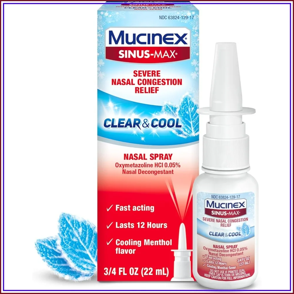12-Hour Nasal Decongestant Spray for Sinus Relief, 22ml