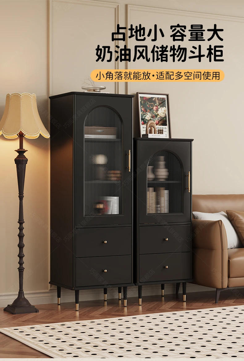 

French retro living room bookcase lockers integrated small side cabinets next to TV cabinets