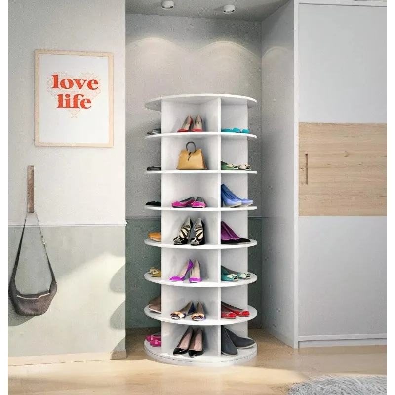 Intelligent Hallway Full Height 360 Degree Rotating Rotary DIY Wood Shoe Rack Cabinet Rotating With Sofa Mirror Door