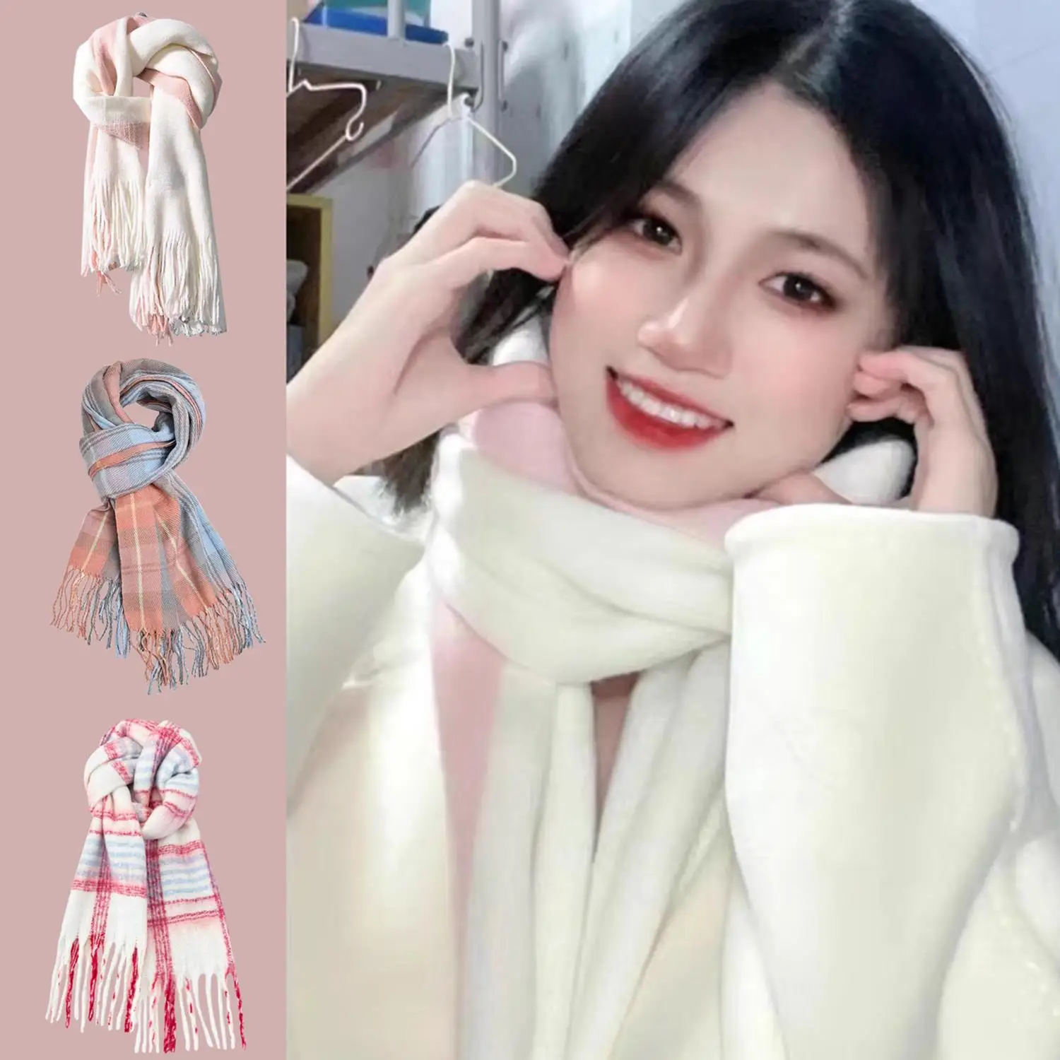 

Women's Winter Thick Plaid Scarf Thick Shawl Oversize Blanket Scarf Wraps Soft Warm Outdoor