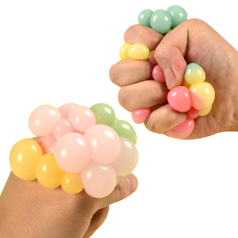 2024 New 6CM Colored Flour Grape Ball Tennis Ball Decompression Squeeze Fingertip Toy TPR Wet Soft Pressure Ball Adult Kids Gift