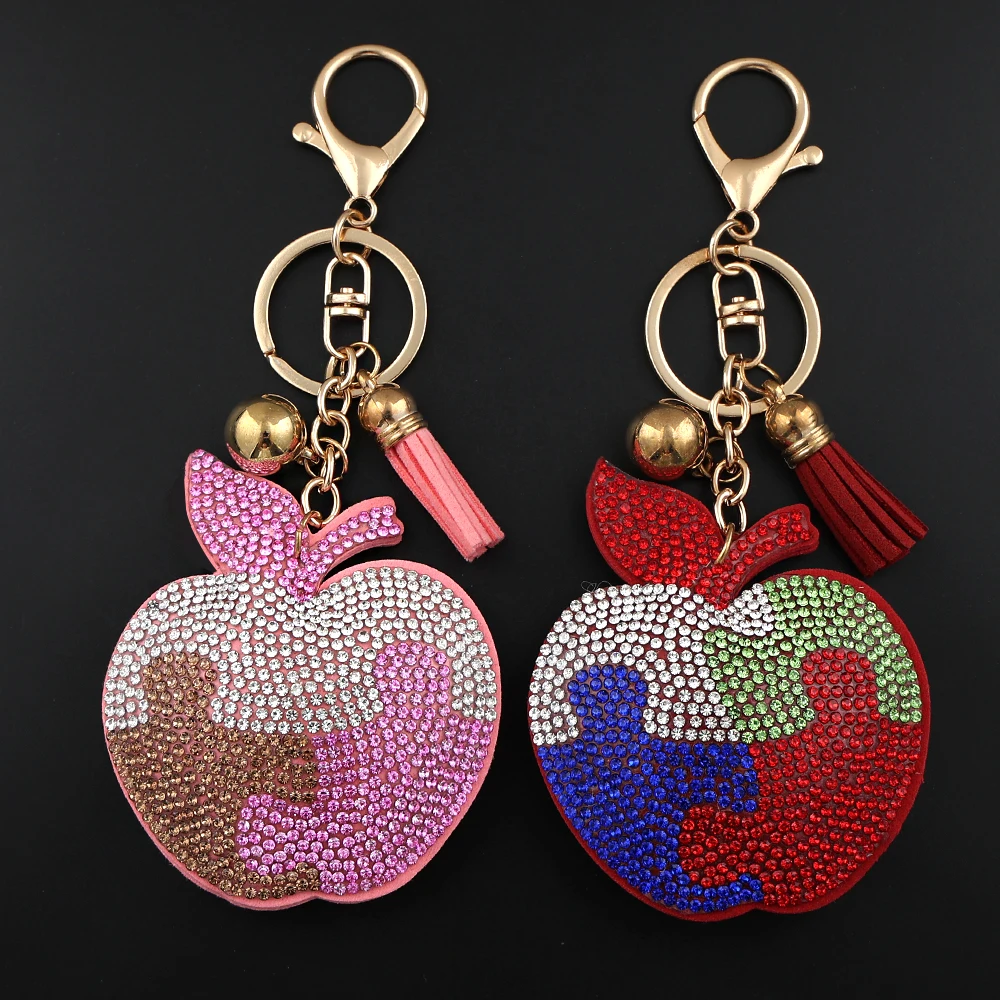 Creative Apple Jigsaw Puzzle Keyholder For Women Men Full Glitter Crystal Rhinestone Woman Bag Hanging Decor Keychain Jewelry