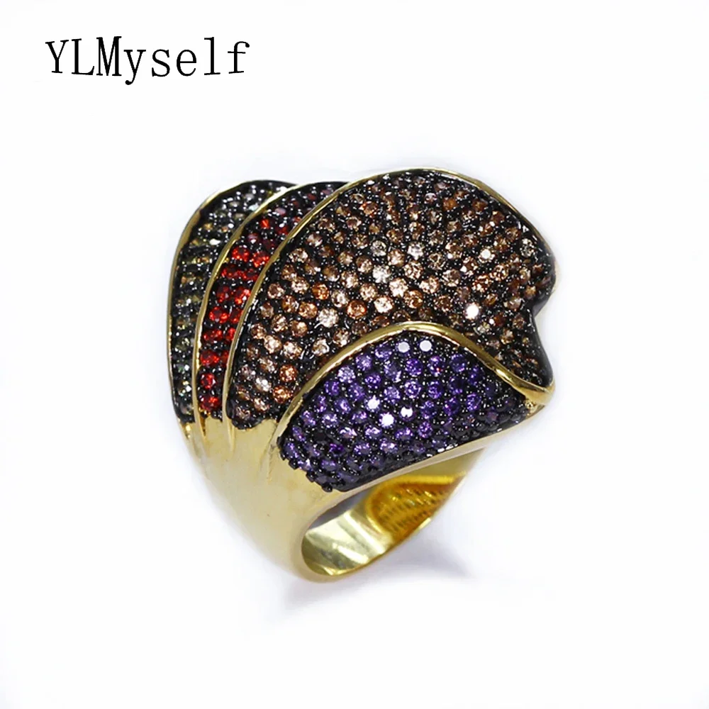 Colorful crystal big ring bijuteria feminina fashion Jewelry Gold Multi color Ring\'s for party Stunning Luxury jewellery