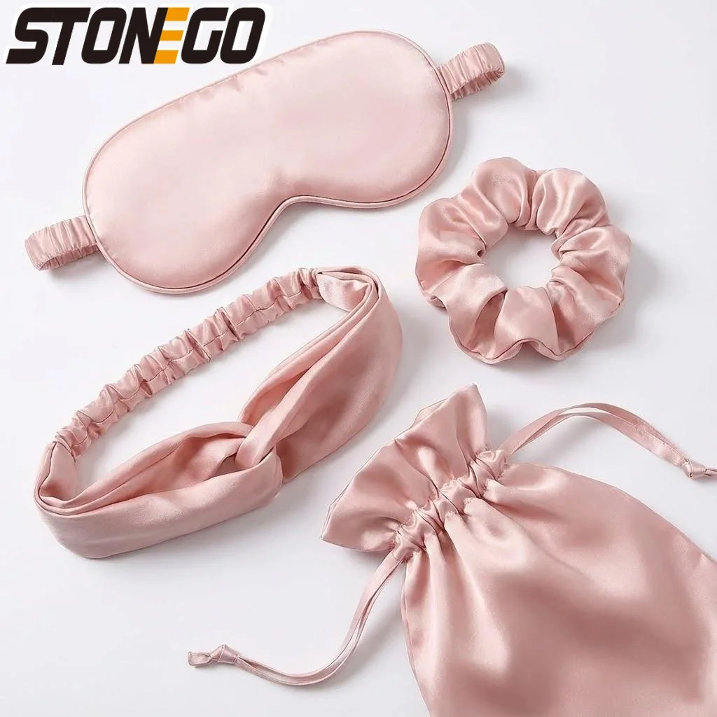 

4 шт., шелковая маска для глаз, набор масок для сна, повязка для волос для толстой кишки, повязка на голову, сумка для хранения для сна, путешествий, снаряжение для защиты глаз