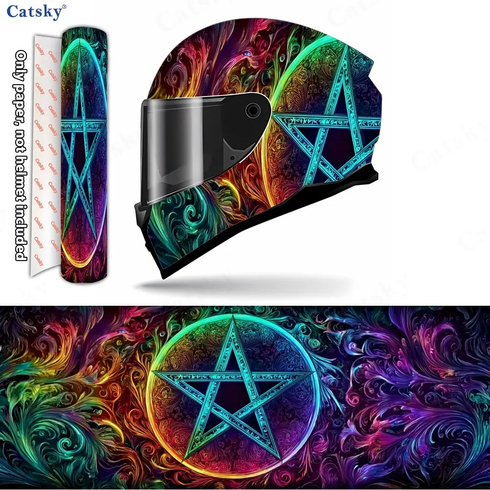 Rainbow Star Vortex Print Helmet Vinyl Wraps, Waterproof Scratch-Resistant Full Face Helmet Decals, Durable PVC Decoration Prote