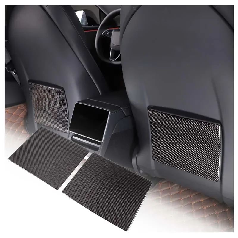 

For Tesla Model 3 2022+ Car Seat Rear Storage Cover Panel Decorative Sticker Soft Carbon Fiber Interior Accessories 2 Pcs