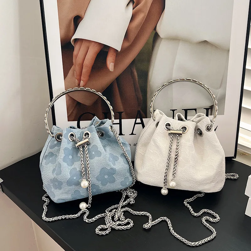 New Bucket Bag Women Shoulder Crossbody Bags Luxury Designer Bags Round Women Pearl Chain Bag Female Fashion Top Handle Handbag