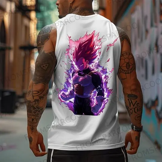 Chaleco sin mangas para hombre, efecto relámpago con estampado trasero Super Saiyan Blue Goku, ropa informal 100% algodón estilo callejero de Anime Muscle