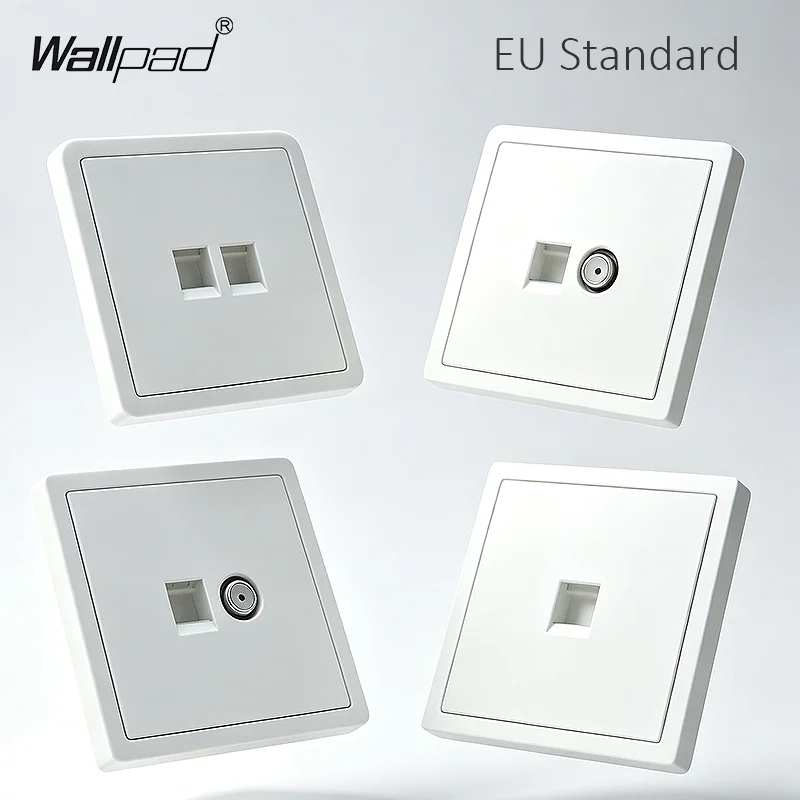 EU Standard Cat6 Data TV Satellite Wall Socket, White Fireproof PC Panel Classic Design, Fits EU Standard Wall Box
