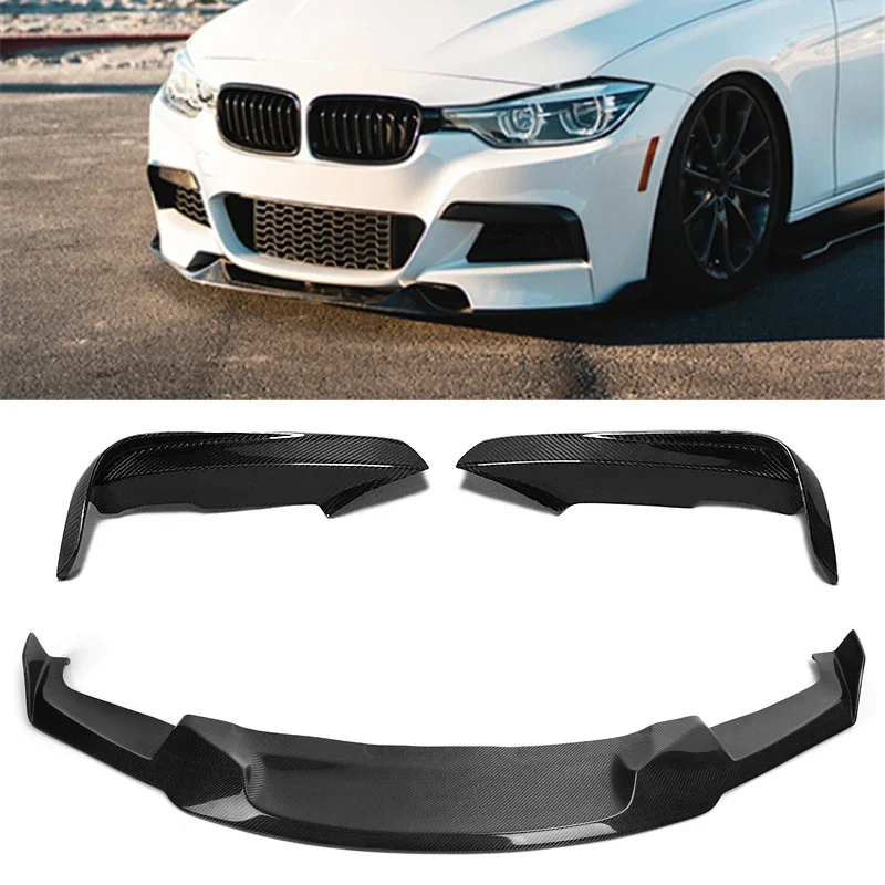 Body Parts MAD Style Carbon Fiber Front Bumper Lip+Canards For 2013-2018 BMW 3 Series F30 F35 Front Splitter