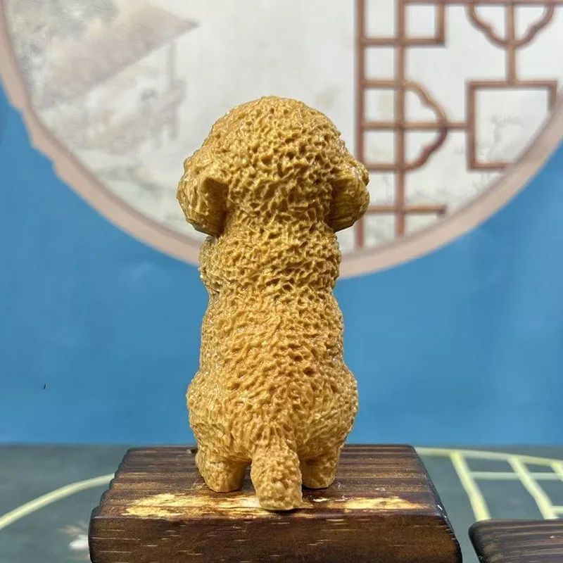 wood carving Teddy Dog Animal model Figurine Hand carved solid wood Cute Home Room Office figurine decoration Small gift