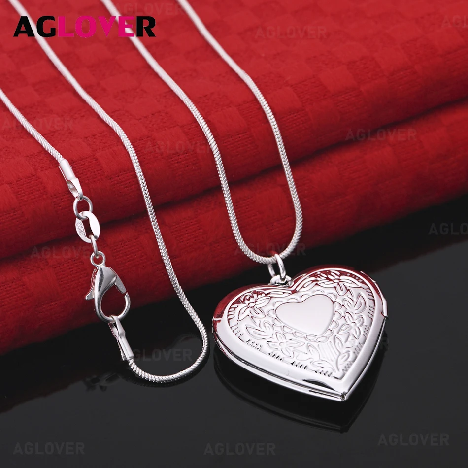 

AGLOVER 925 Sterling Silver Heart Open Box Pendant Necklace Women's Exquisite Cute Wedding Party Jewelry
