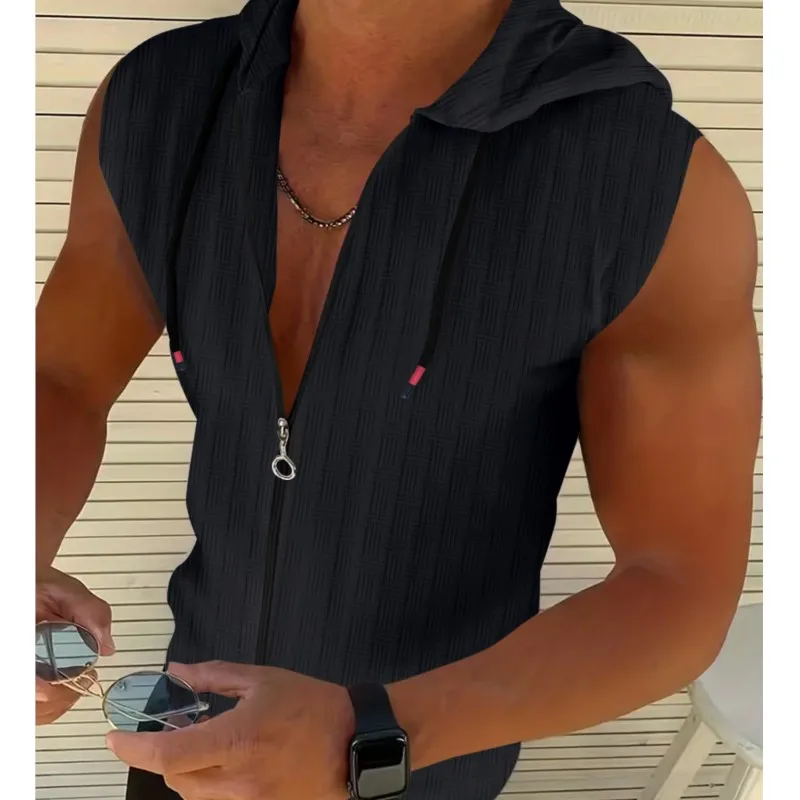 

Summer Fashion Vest Sleeveless/Long/Hoodie Zipper T shirt Casual Plaid print Open Stitch Beach Sun Protection Clothing