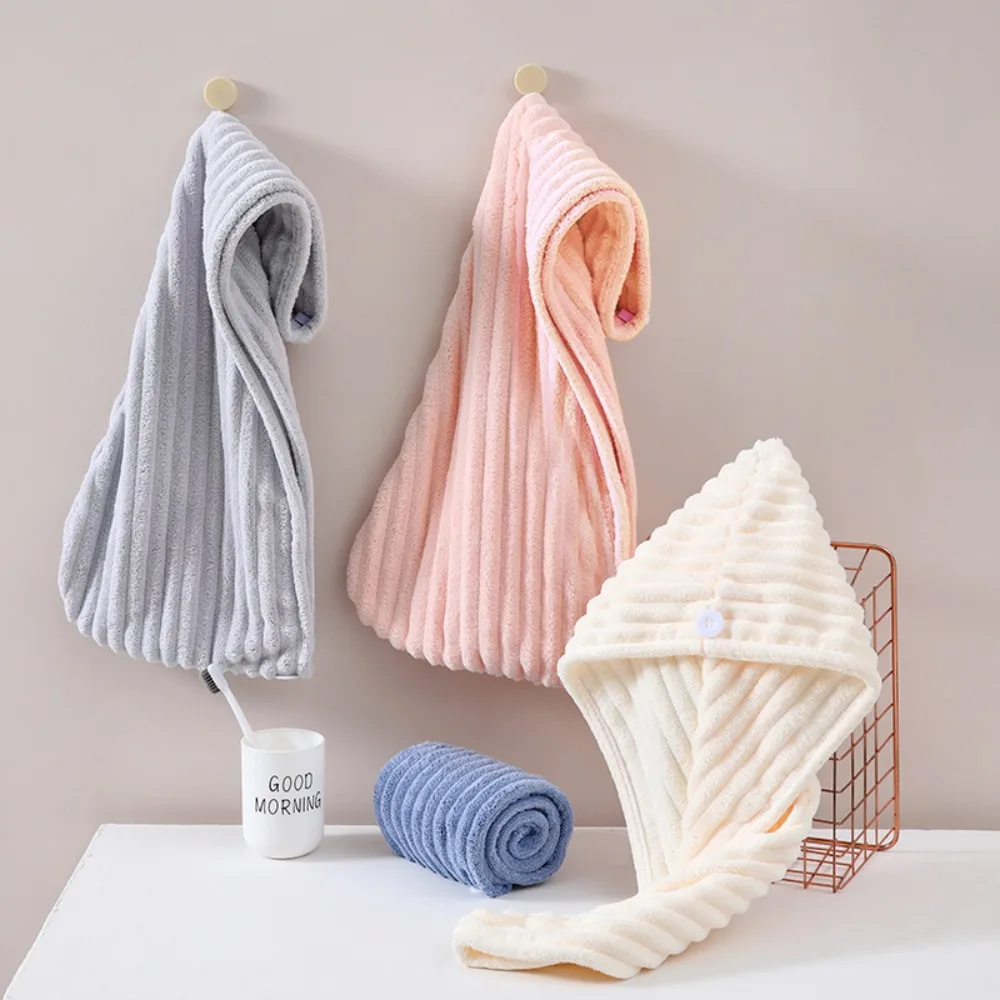 New Microfiber Quick-dry Hair Towel Cap with Button Super Absorption Bath Hat Fast Drying Hair Drying Wrap