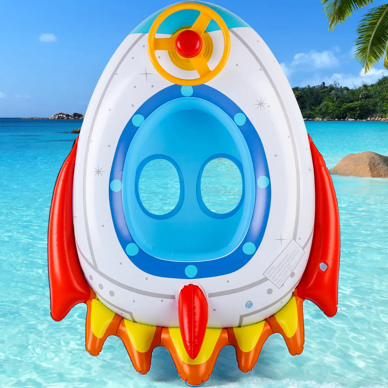 1PC ロケット型の厚みのあるインフレータブルシートリング、ステアリングホイール付き、夏の脇の下のフロート、プールやビーチパーティー用