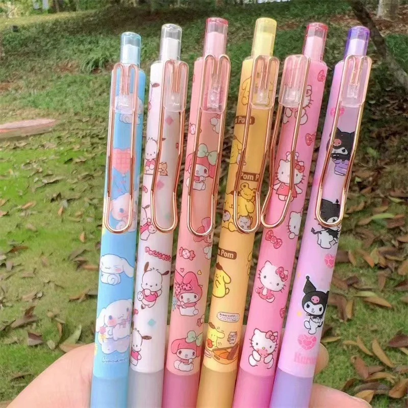 NEW Hello Kitty Cinnamoroll Sanrio Anime Cartoon Kawaii Cute Carbon Gel Pen Metal Hook Office Style Signature Pen Gift wholesale