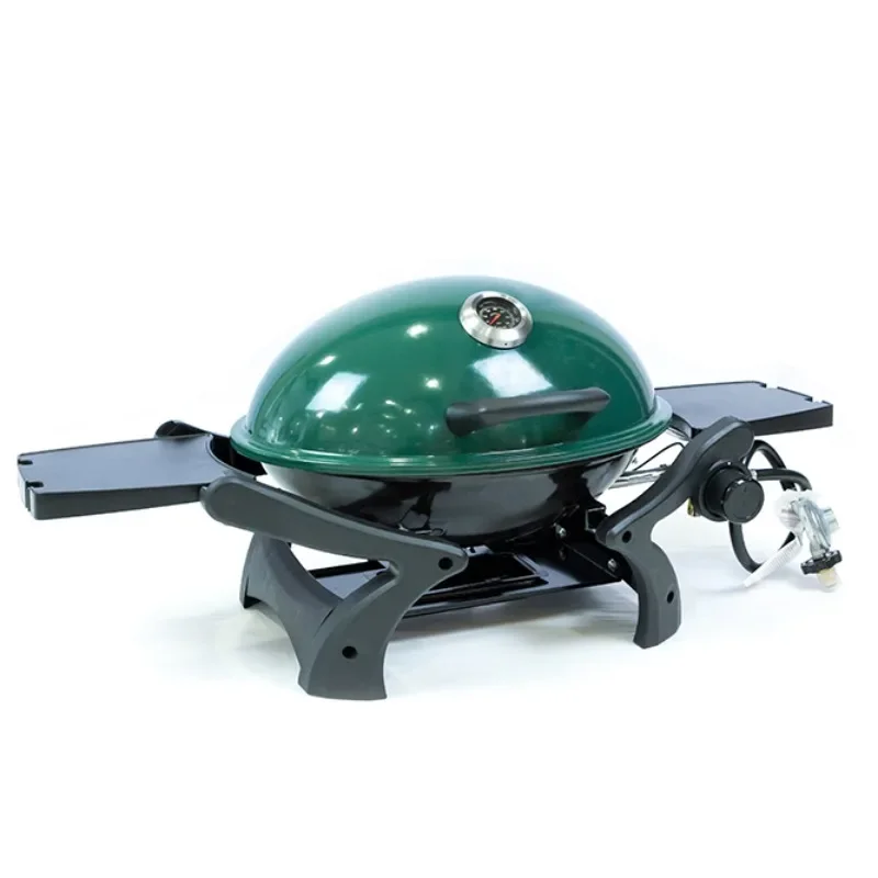 Outdoor runde Tischplatte Gas grill Propan Grill Hühner ofen mit grünem Deckel & Wagen Grill wagen
