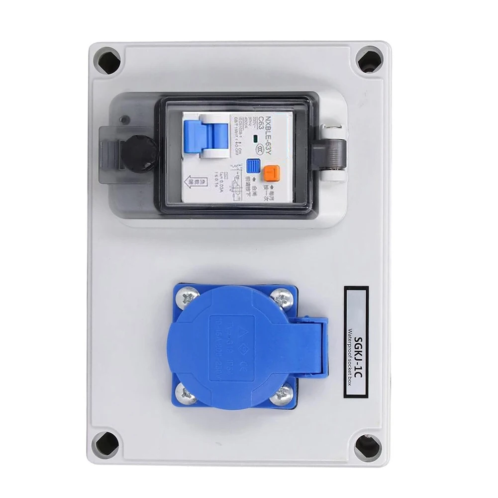 IP54 Wall Power Distributor 16A 250V 1P+N Configuration with 63A Breaker and German Socket Covers for Outdoor Use