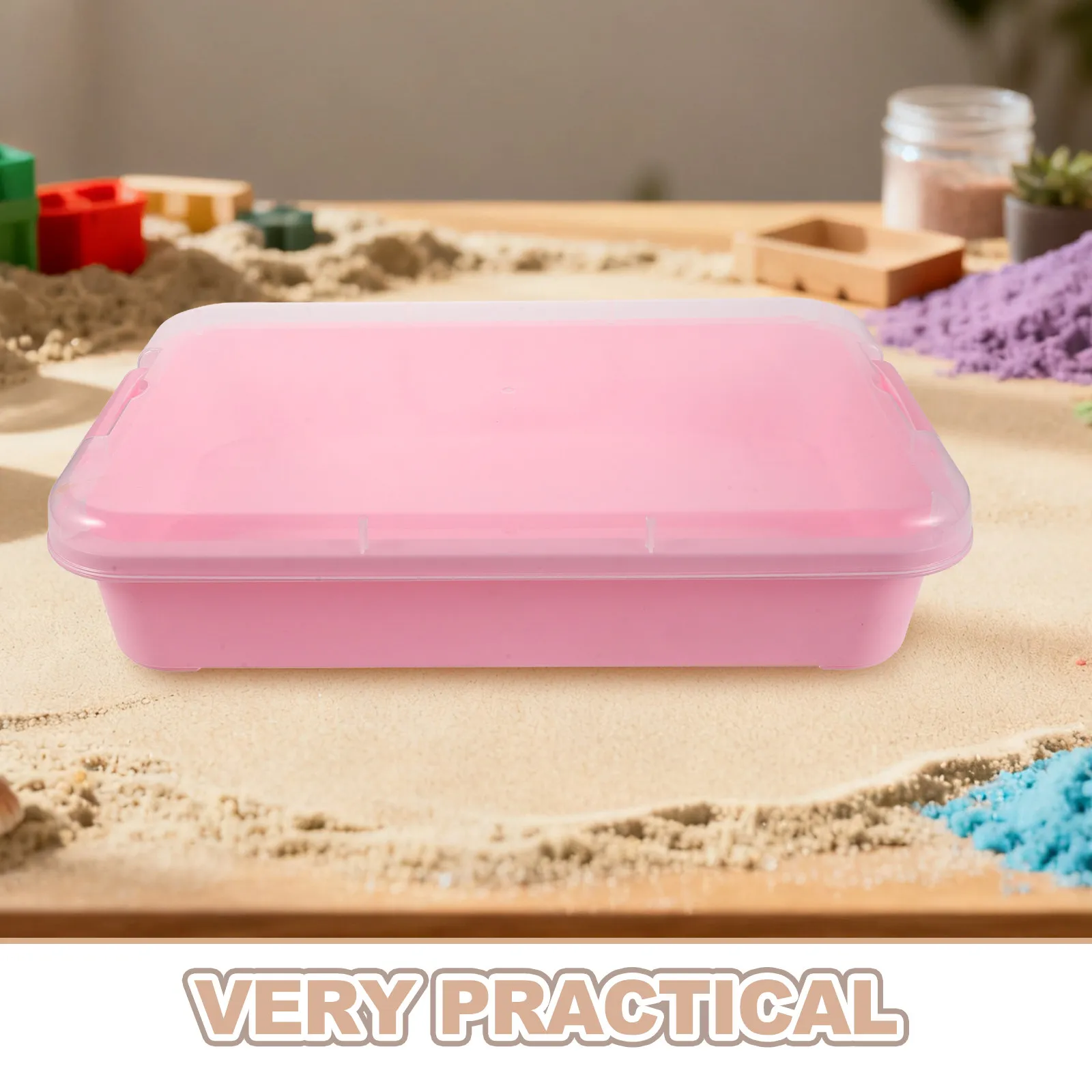 2Pcs Stackable Plastic Sand Tray with Lid Portable Storage Bin for Sensory Crafts Organizer 34.5x22x7.5cm