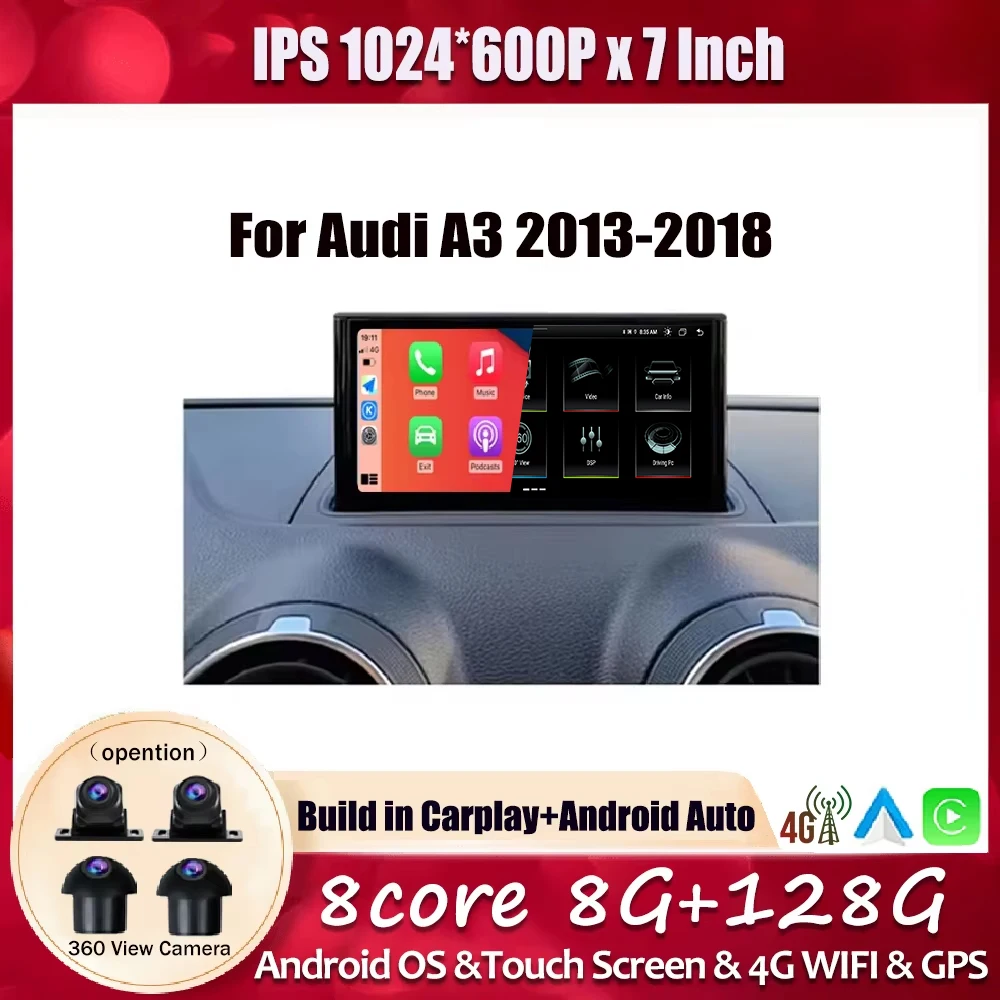 

HD Screen 7 Inch For Audi A3 2013 2014 2015-2018 Radio Car Multimedia Player WIFI 4G BT Carplay Android Auto GPS Navigation DSP