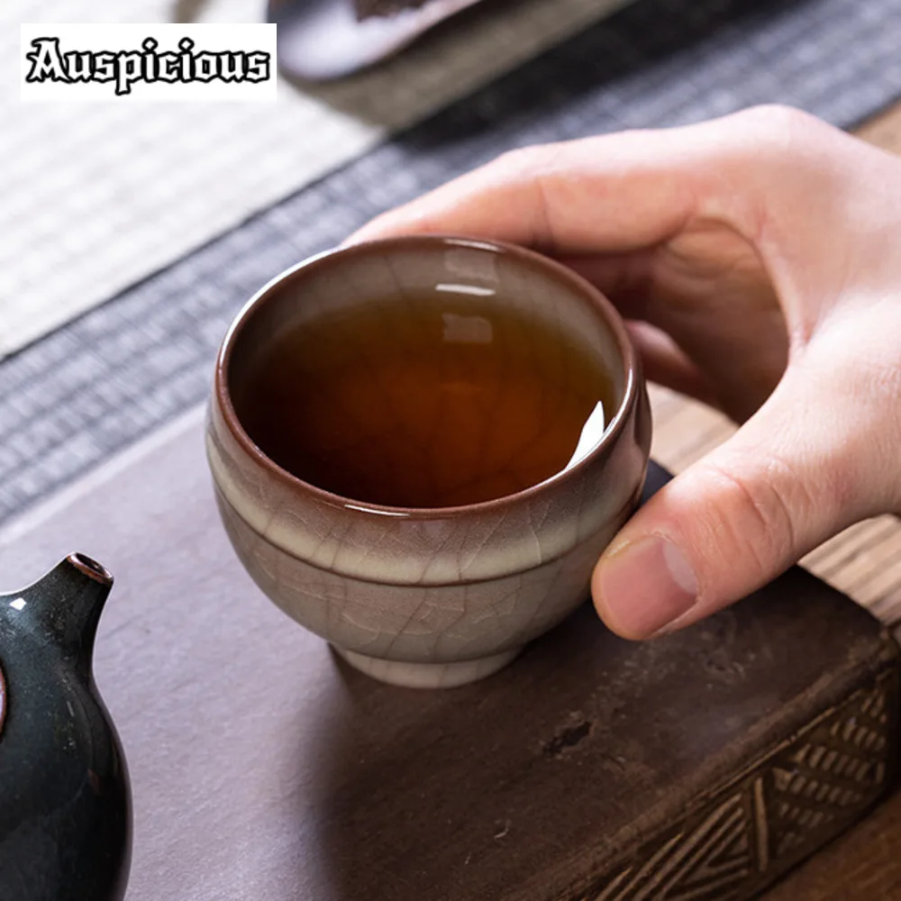 80ml Retro Longquan Celadon Teacup Handedmade From Ancient Ge Kiln Master Cup Tasting Tea Bowl Meditation Cup Kung Fu Teaware