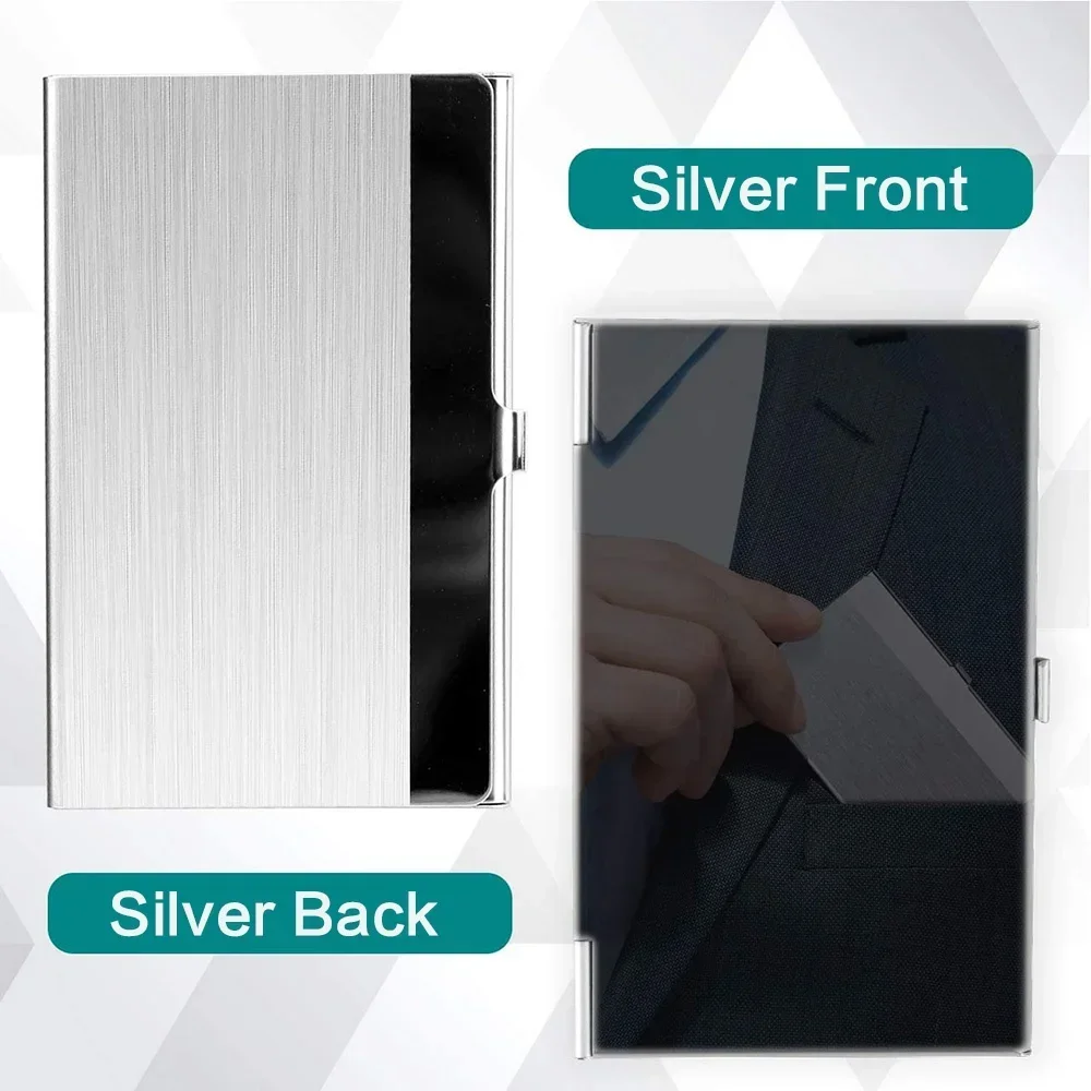 حامل بطاقات عمل فاخر من الفولاذ المقاوم للصدأ رفيع للغاية - حافظة جيب معدنية فضية للرجال والنساء بتصميم بسيط
