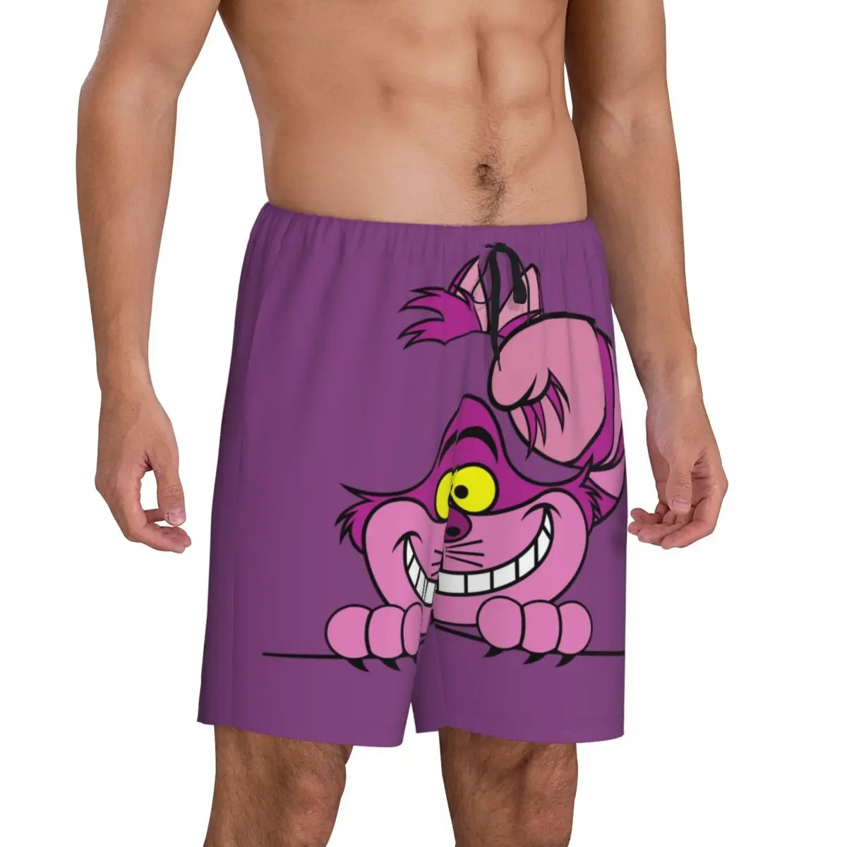 Custom Print Men Cartoon Manga Cheshire Cat Smile Pajama Bottoms Sleepwear Pjs Sleep Shorts with Pockets