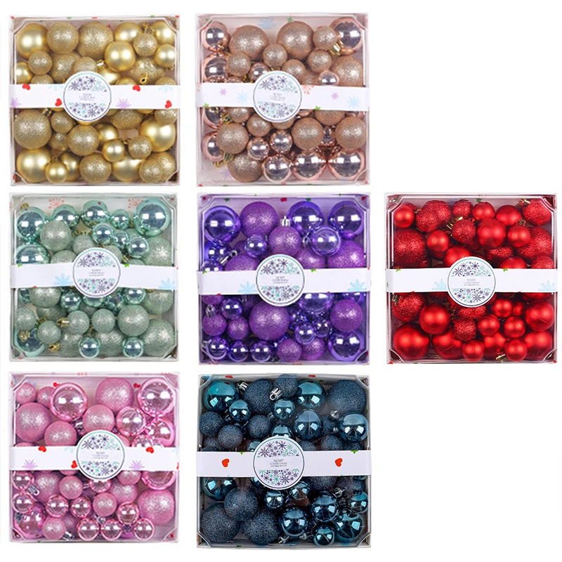 1BOX 44PCS Christmas Color Balls Gift Box Set Home DIY Christmas Tree Accessories Beads Gift Desktop Hotel Party Window Decor