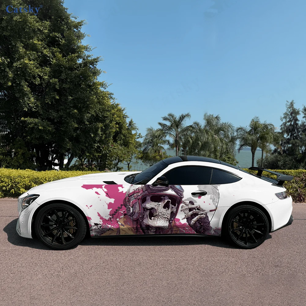 

Skeleton Racing Helmet Car Vinyl Wraps Decal Self-adhesive PVC Sticker Suitable for Trucks SUV Decoration Auto Accessories Gift
