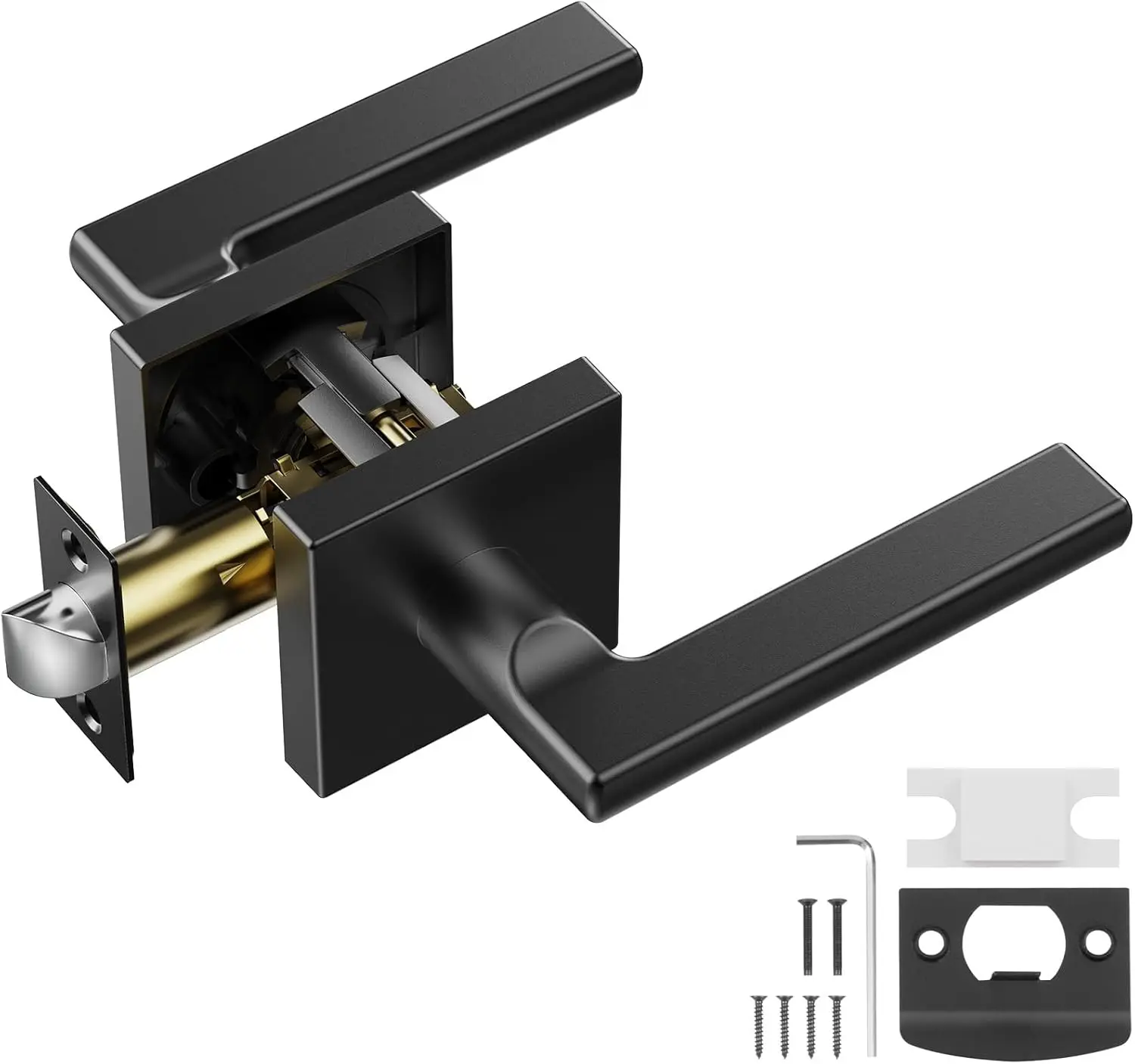 Passage Door Handle, 45° Rotation to Open, Square Interior Door Handles for Hallways, Closets, Meeting Spaces