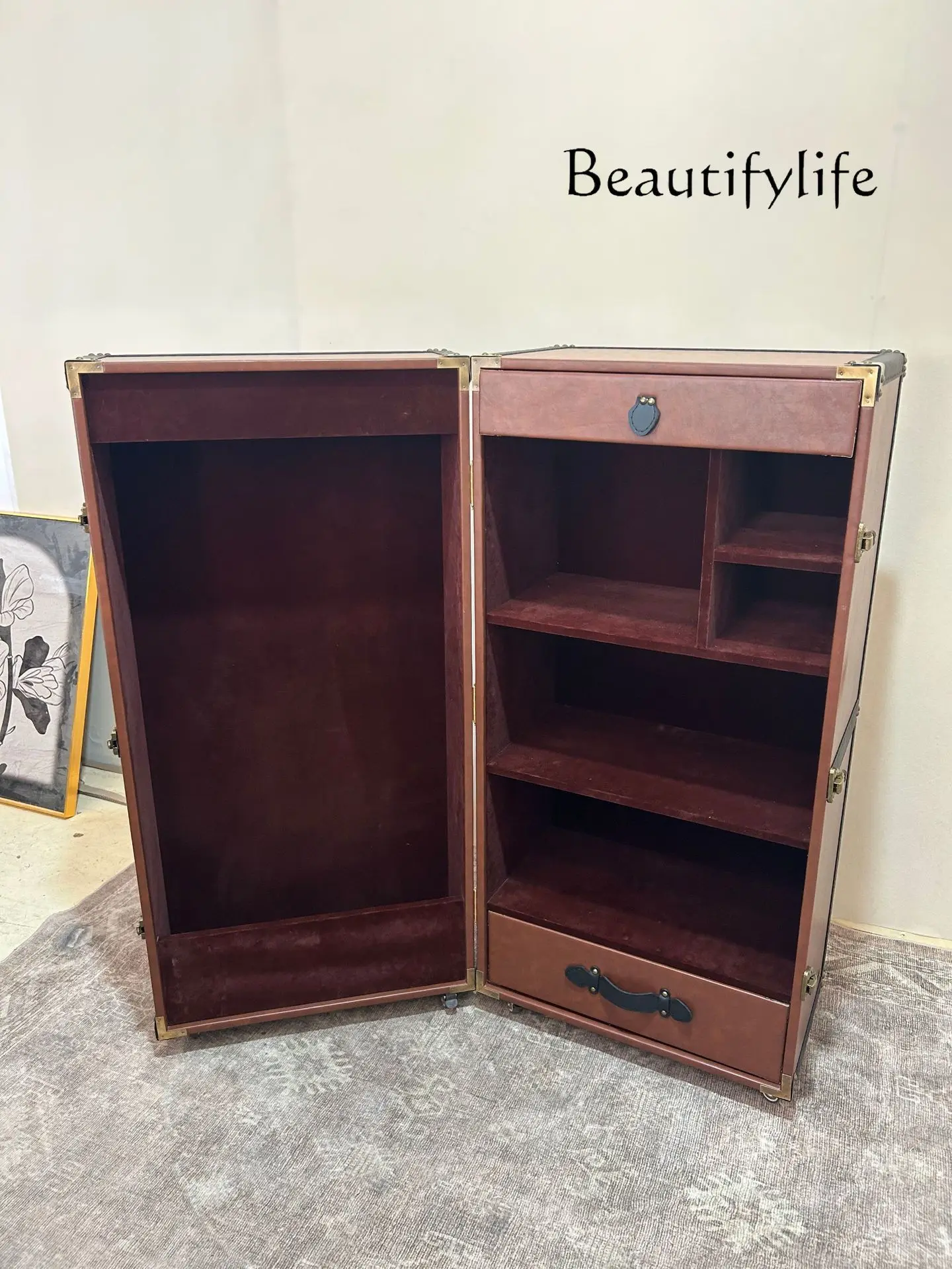 Medieval retro furniture, suitcase-style wine cabinet, French creative side cabinet, Nordic fashion designer